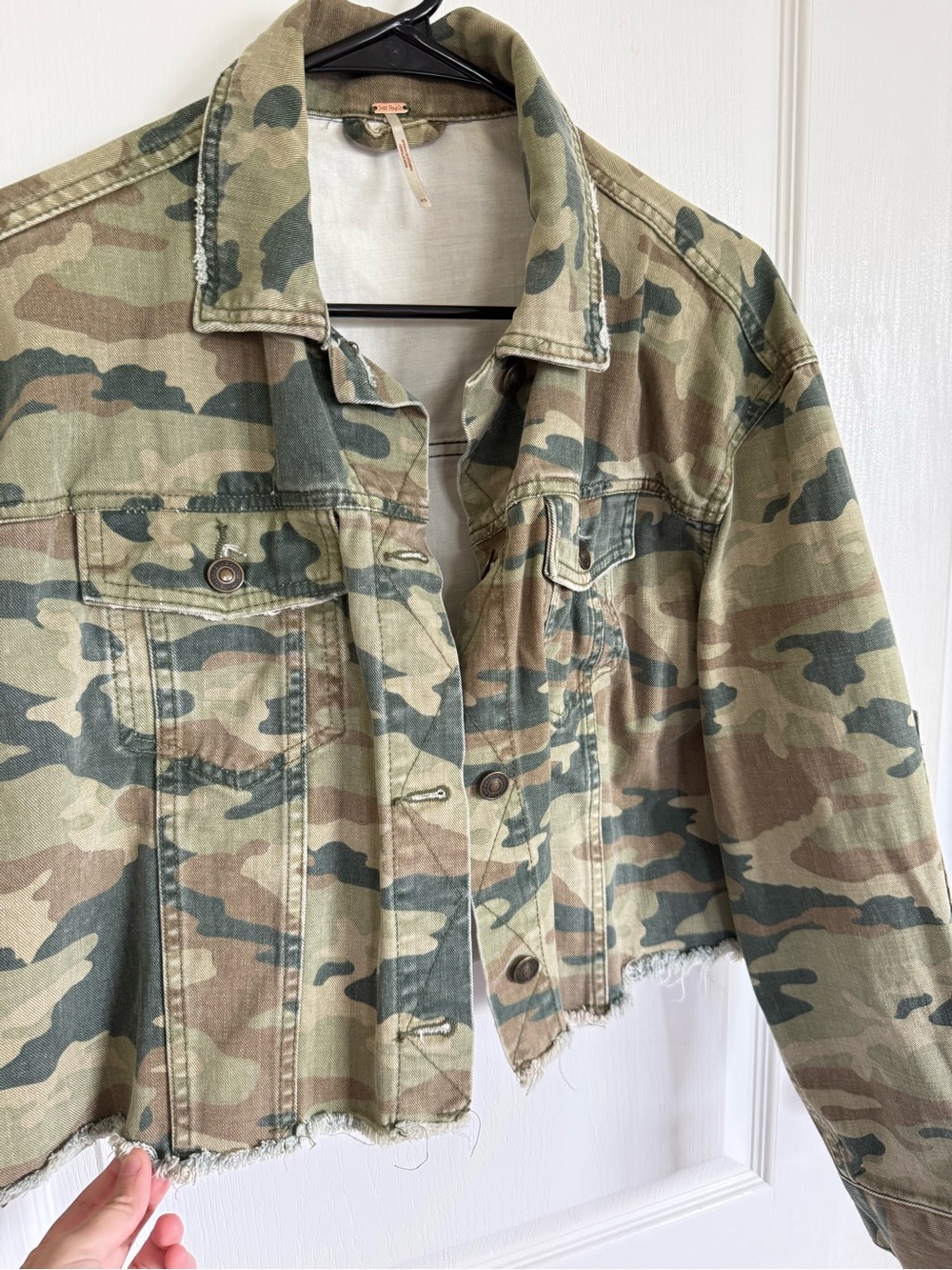 Free People Camo Cropped Denim Jacket - Picture 3 of 5